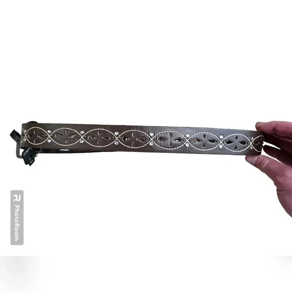LULU NYC Womens Brown Western Cowgirl Belt Faux Leather Rhinestone Stitching Y2K - Picture 2 of 6